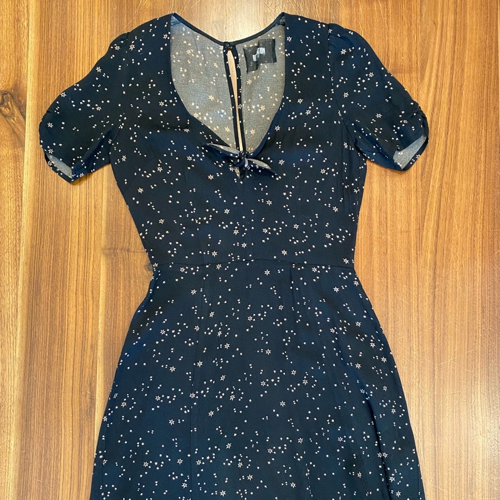 Reformation Black Mini Dress with Star Burst Pattern